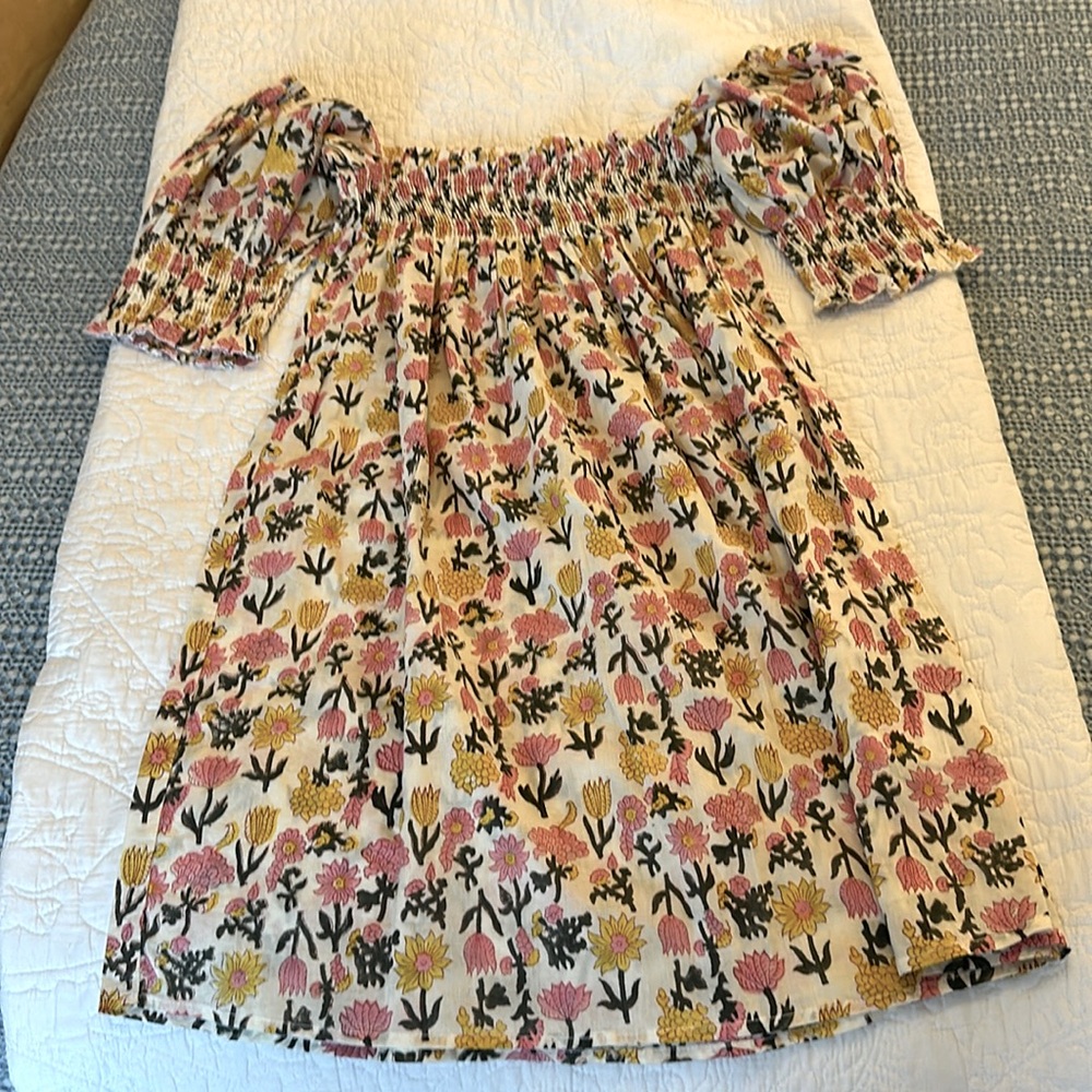 smocked mini dress - pink and yellow floral pattern; size XS; never been worn
